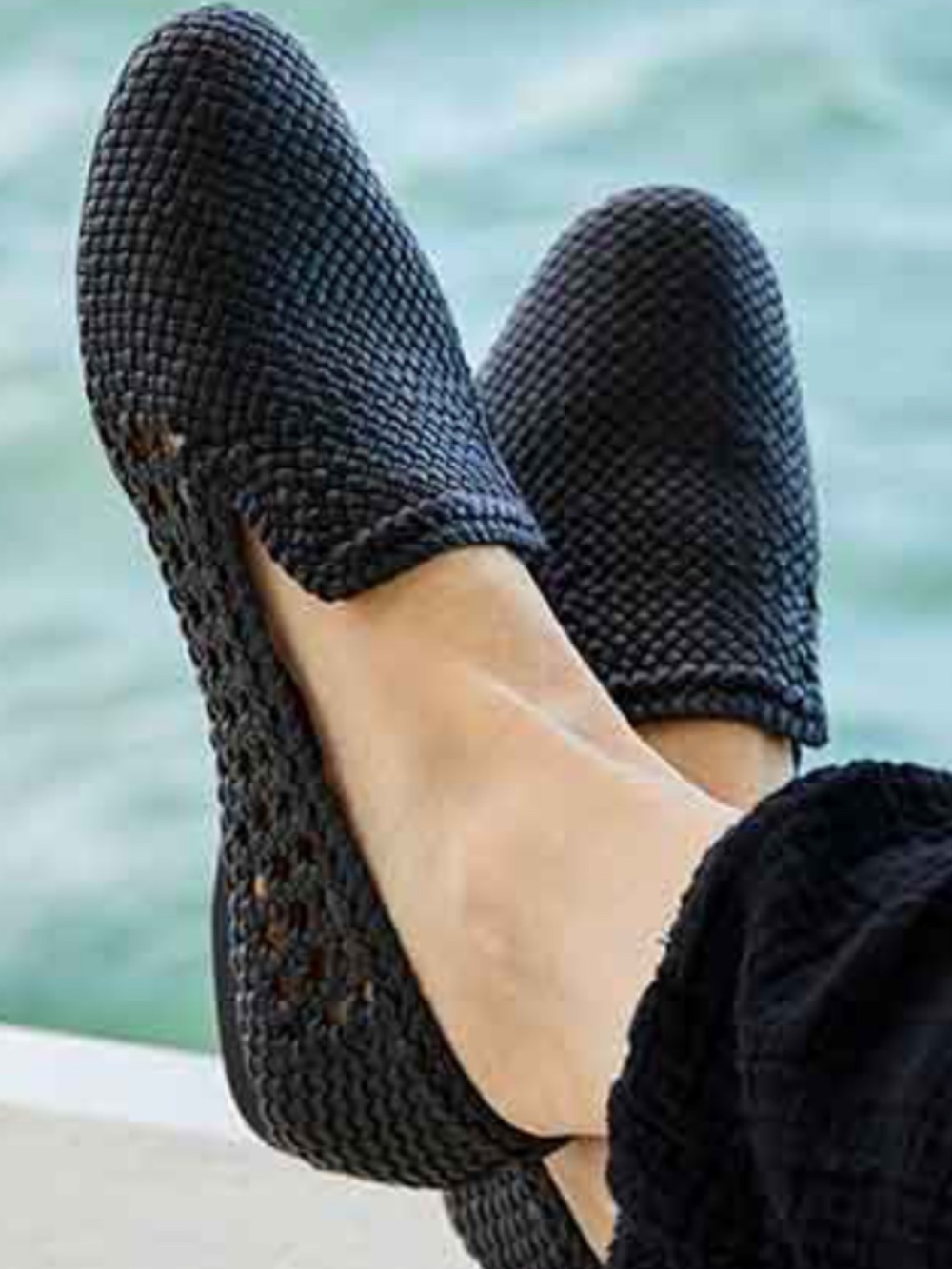 Birdies Black Woven Leather Flats Loafers
